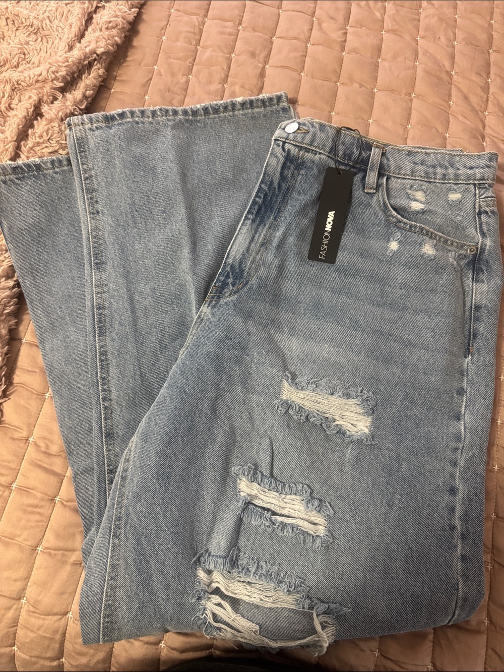 Fashion Nova Light Blue Distressed Boyfriend Jeans